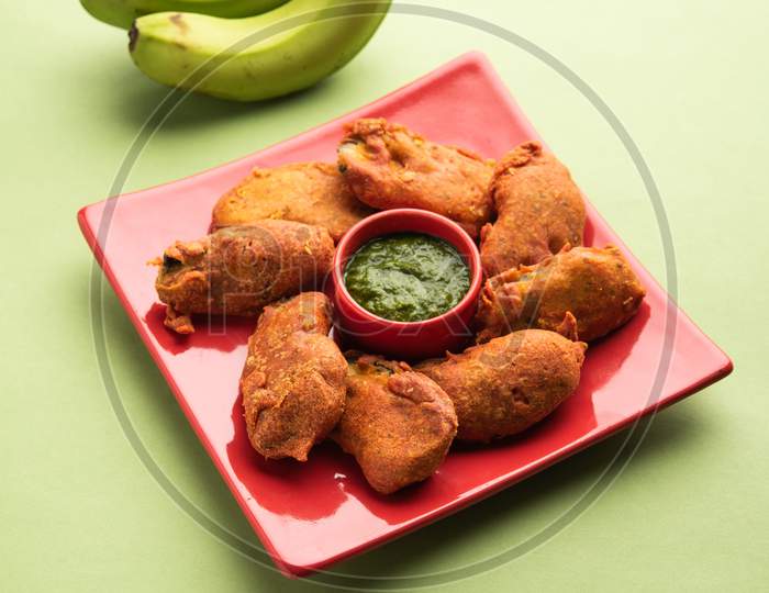 Image of Banana Fritter Or Pakora Or Raw Kela Pakoda Or Bajji Served ...