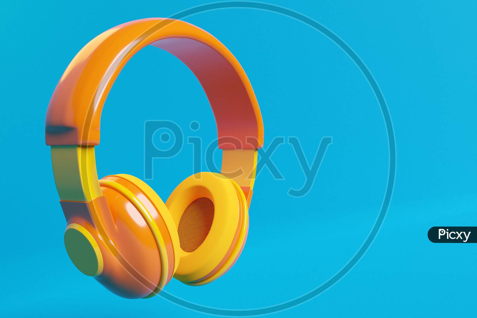 Orange  Classic Wired Headphones Isolated 3D Rendaring.  Headphone Icon Illustration. Audio Technology.
