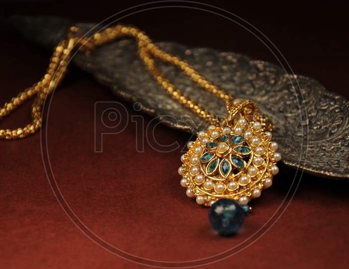 Pearl Pendant With Gold Chain, Indian Traditional Jewellery