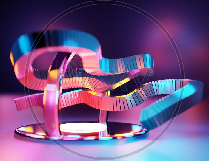 3D Illustration Of A Stereo Strip Of Different Colors. Geometric Stripes Similar To Waves. Abstract  Colorful  Glowing Crossing Lines Pattern