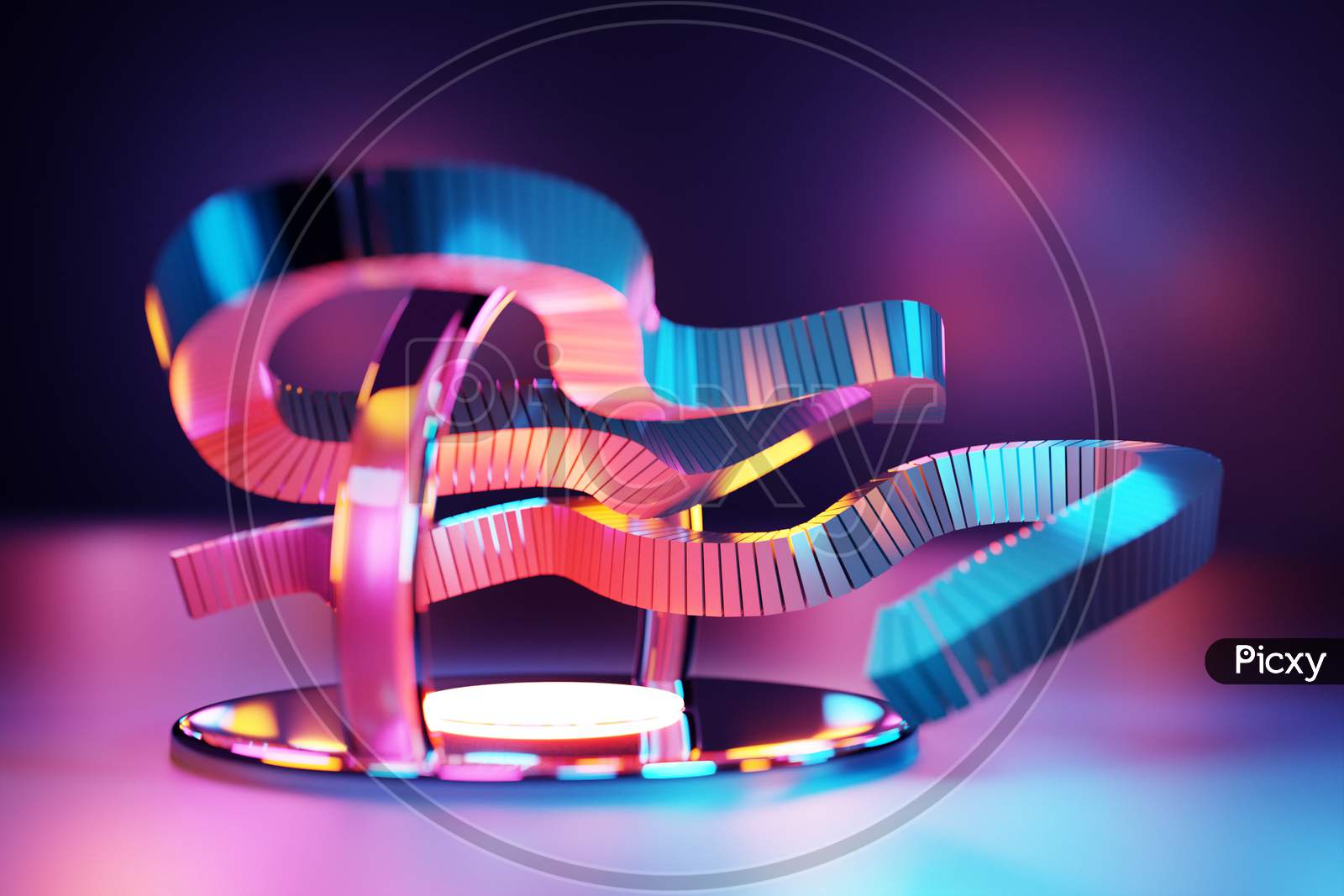 3D Illustration Of A Stereo Strip Of Different Colors. Geometric Stripes Similar To Waves. Abstract  Colorful  Glowing Crossing Lines Pattern