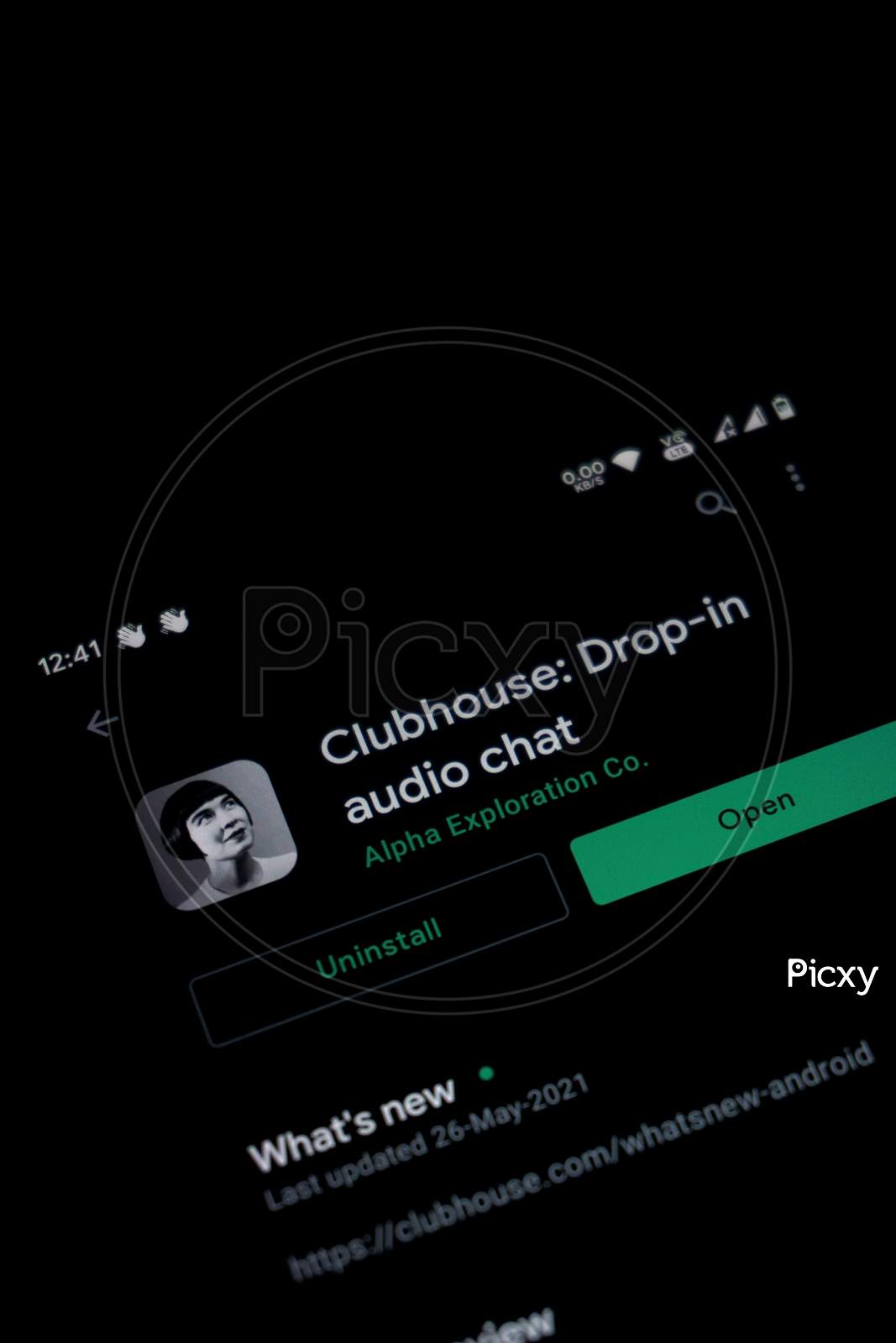 Kerala, India - June 02, 2021: Drop-In Audio Chat App Clubhouse Is Appearing In Google Play Store On A Smartphone.