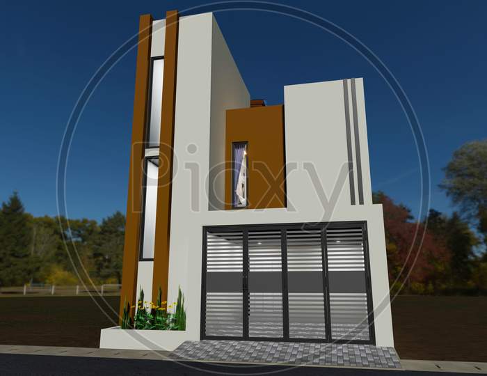 house design minimal , 3d illustration rendering , modern building , luxury design . outdoor . concept home design minimal