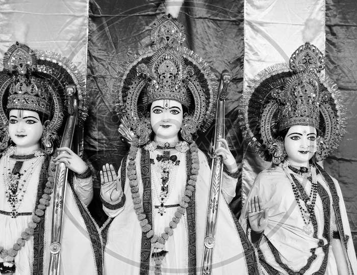 Hindu God Rama with His wife Sita & Brother Laxmana with black and white background