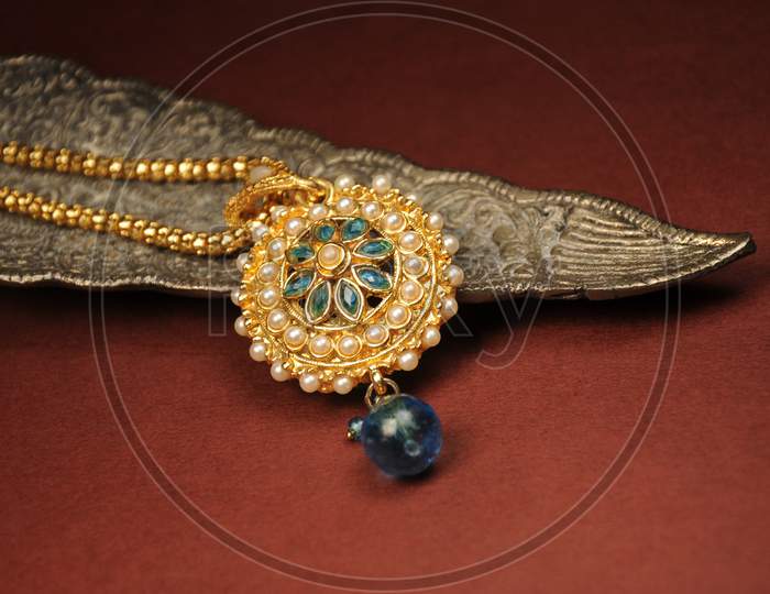 Pearl Pendant With Gold Chain, Indian Traditional Jewellery