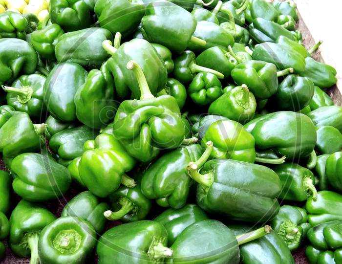 Capsicum Or Bell Pepper In An Indian Vegetables Market