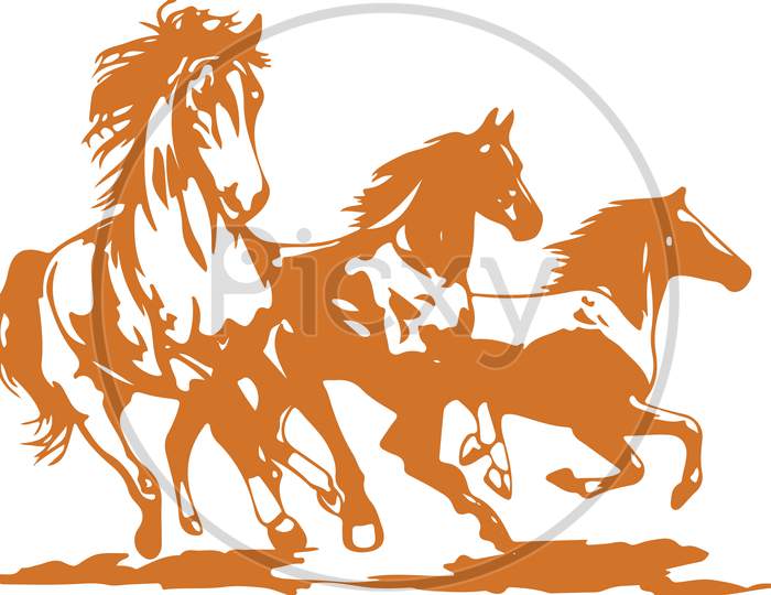 Sketch Of Indian Transportation Animal Horse Silhouette And Outline Editable Illustration