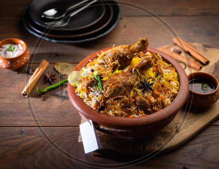Dum Handi Chicken Biryani Is Prepared In An Earthen Or Clay Pot Called Haandi. Popular Indian Non Vegetarian Food