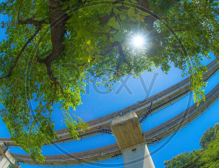 Tama Monorail Rail And Sunny Sky (Tama Zoological Park Station)