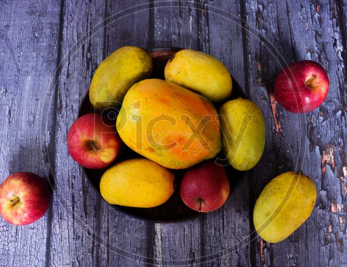 fruits on wooden background