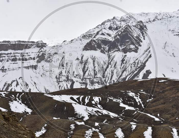 Landscapes With Snow Capped Mountains In The Spiti Valley Of Himachal Pradesh