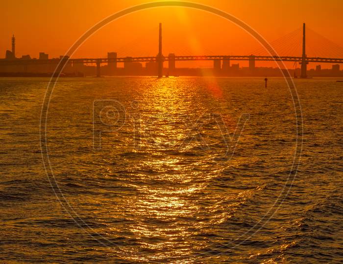 Image Of Yokohama Bay Bridge And Sunset