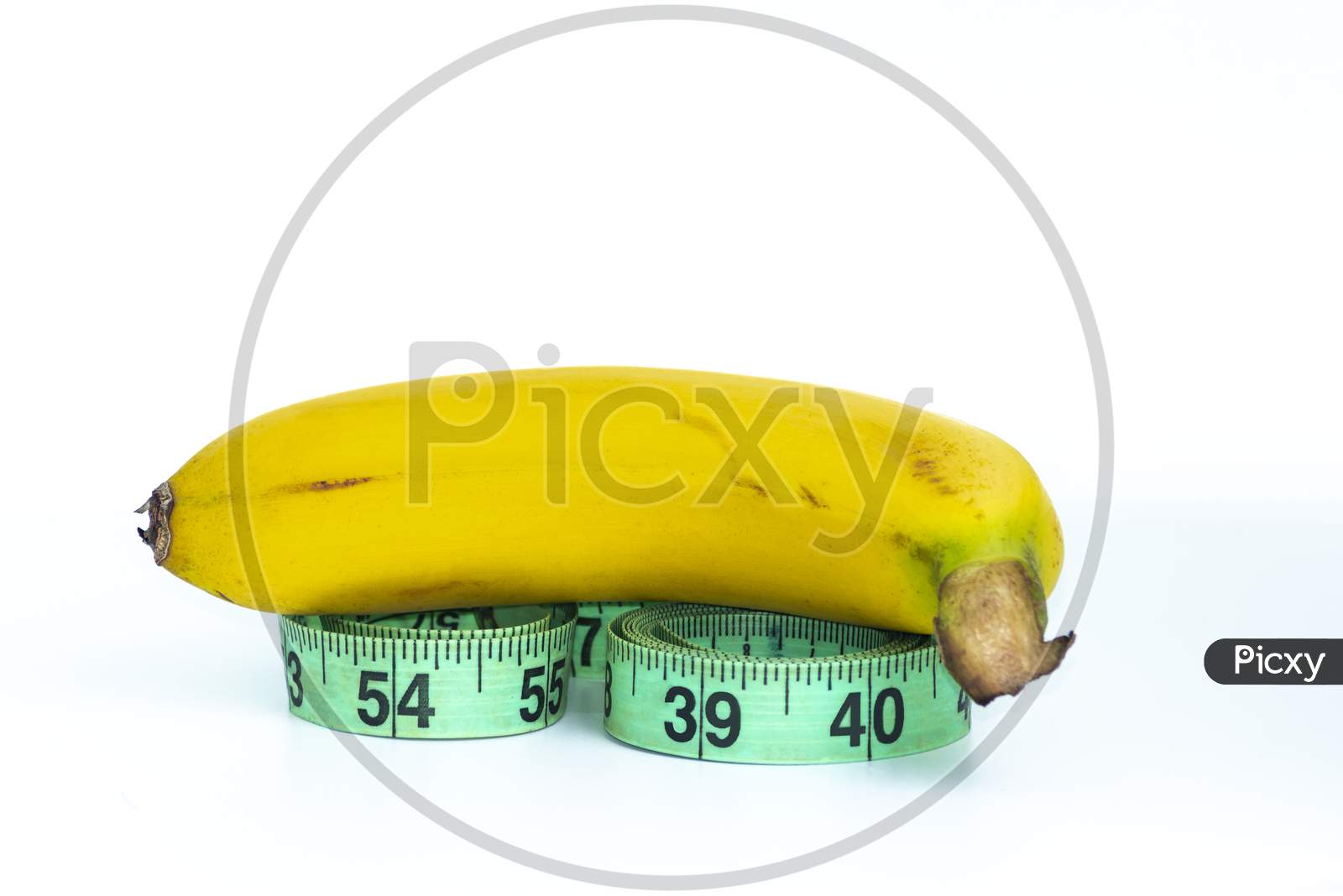 Banana With Measuring Tape Isolated On White