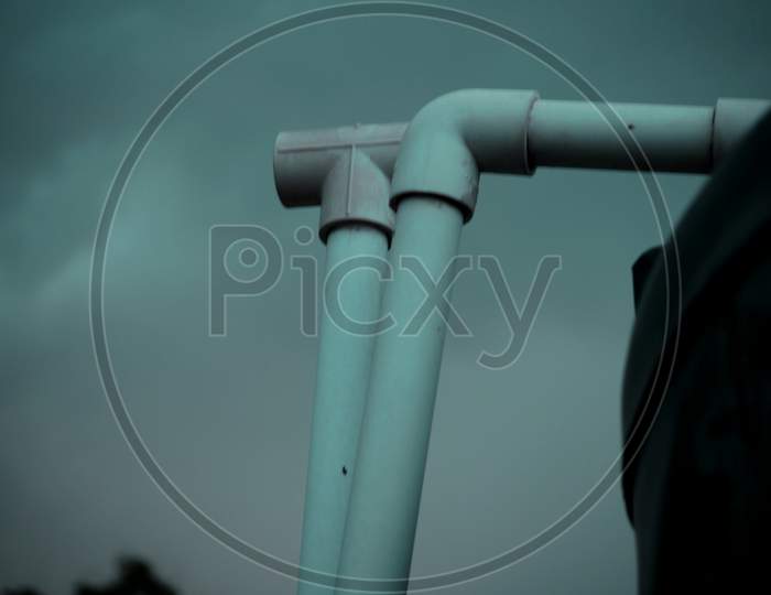 Water Pipe Installation Presented On Cloud Background
