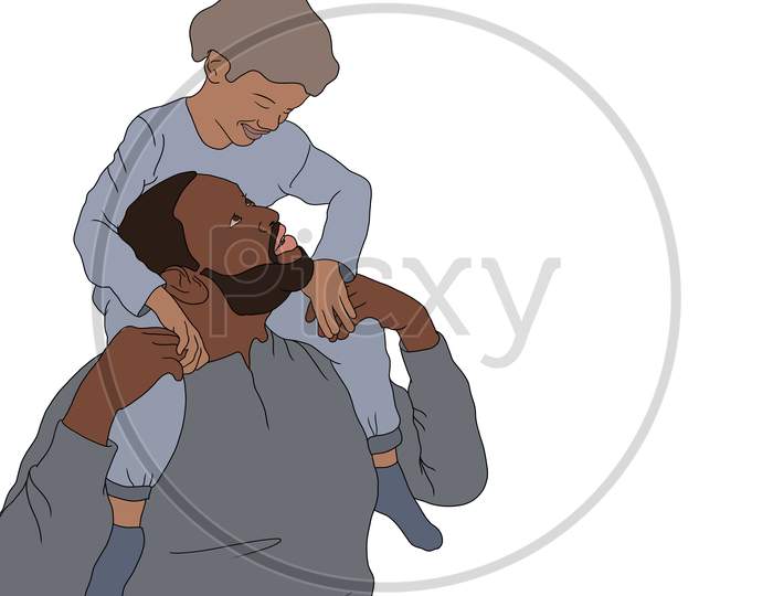 High Quality Illustration Of Father And Child Happy Moment.