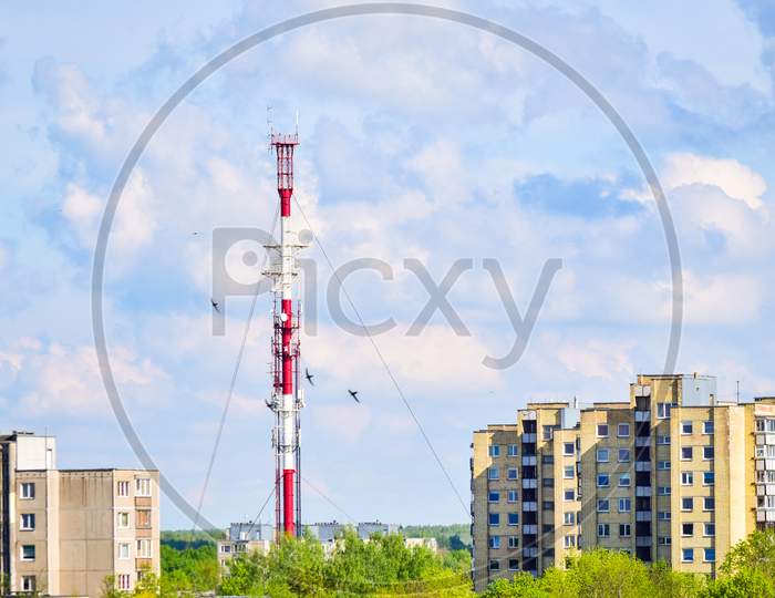 Siauliai Radio And Tv Tower Architecture With Buildings In Lithuania