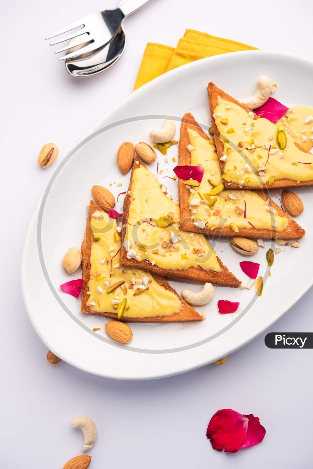 Shahi Tukda Or Tukra Also Known As Double Ka Meetha Is A Rich & Festive Indian Dessert Made With Bread, Ghee, Sugar, Milk And Nuts