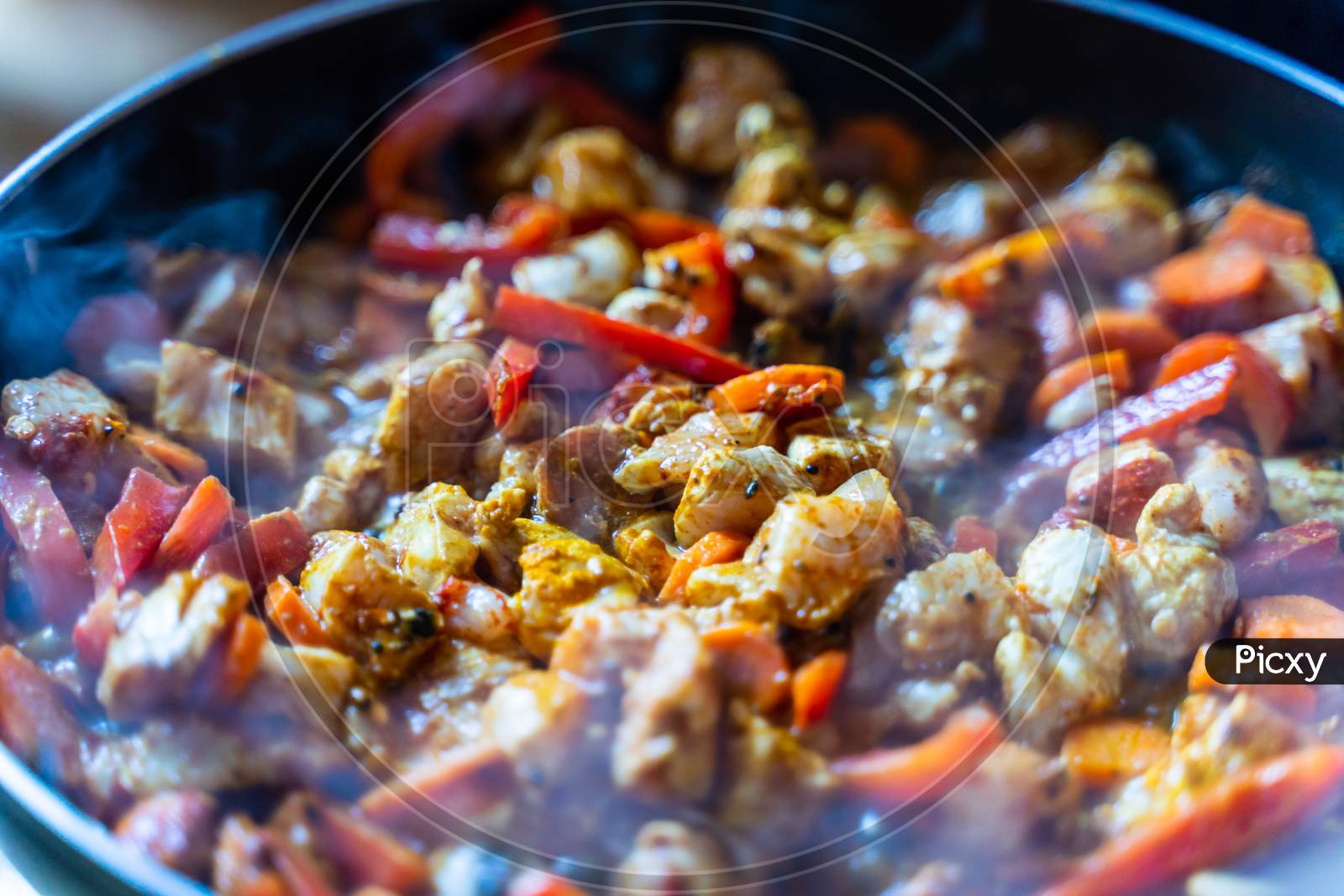 Image of Vegetable Stew, Cooking Chicken With Vegetables. Process Of