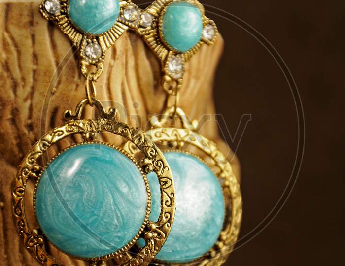 Handmade Indian  Turquoise Gold Earrings, Indian Traditional Jewelry