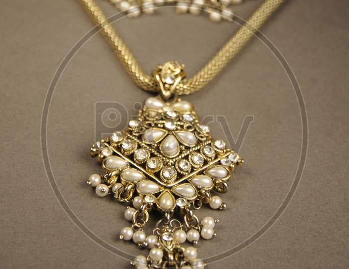 Antique Pearl Pendant With Chain, Indian Traditional Jewellery