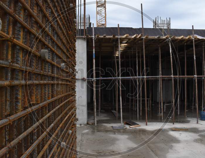 Building under construction iron cage