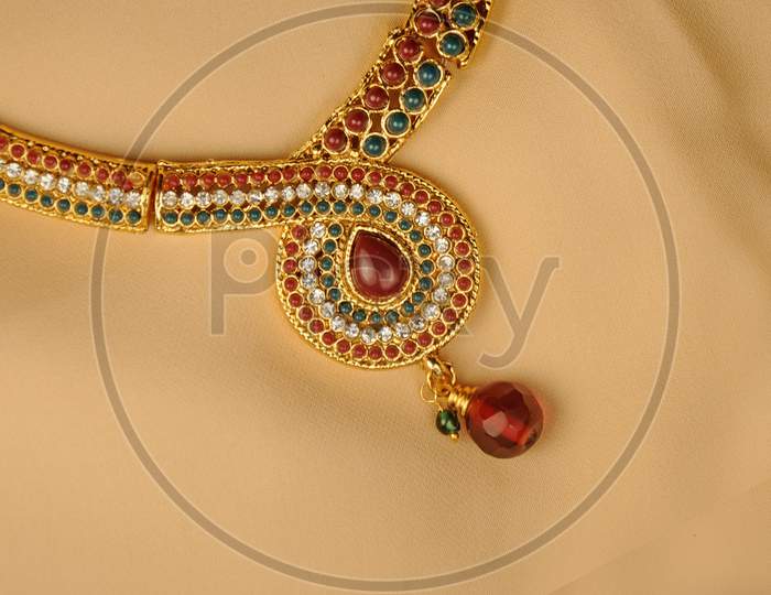 Beads And Diamond Necklace, Indian Traditional Jewelry