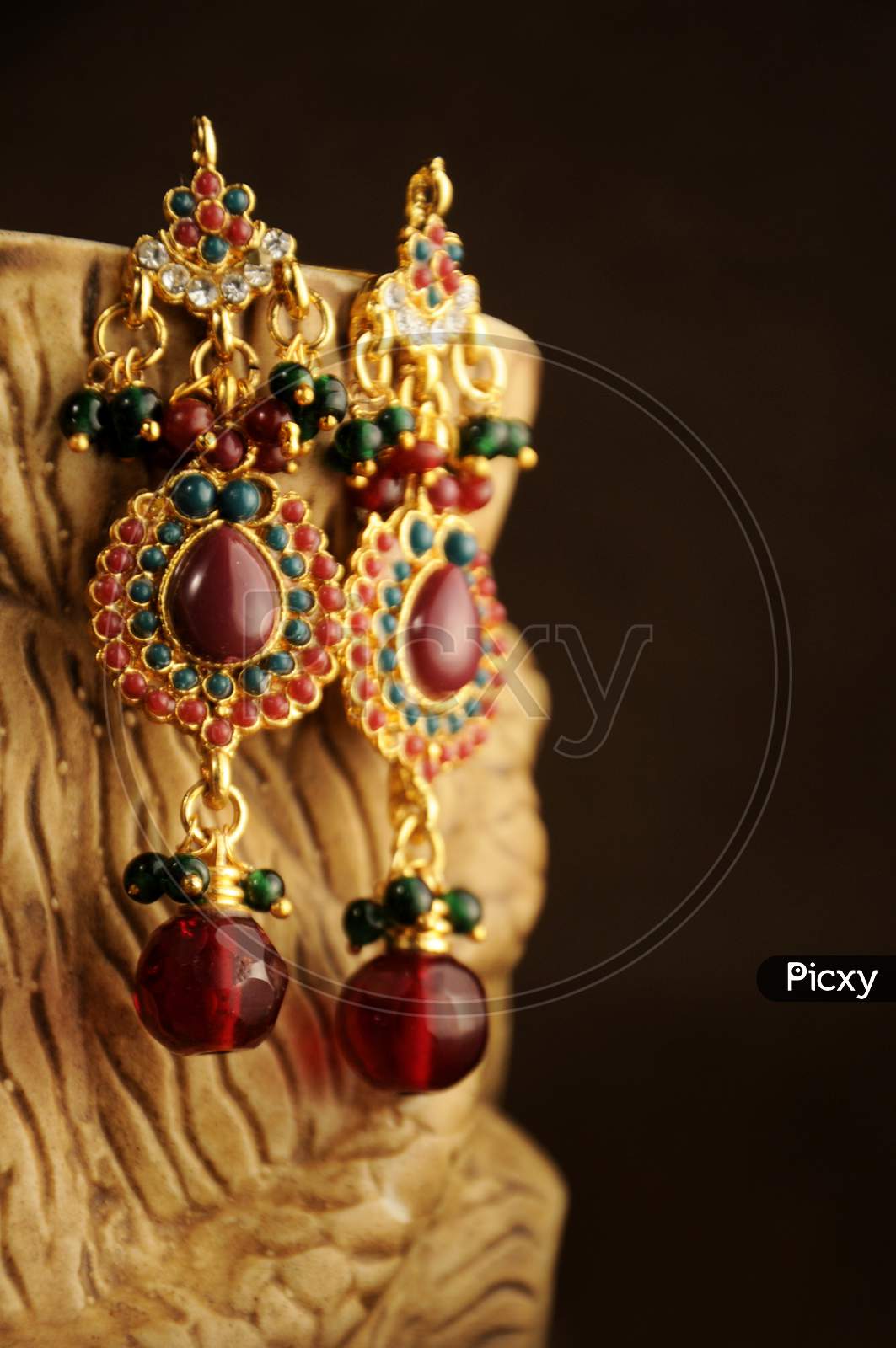 Red And Green Beads Earrings, Indian Traditional Jewelry