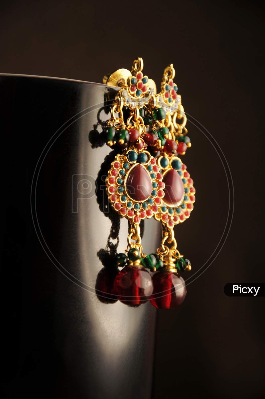 Red And Green Beads Earrings,Indian Traditional Jewelry