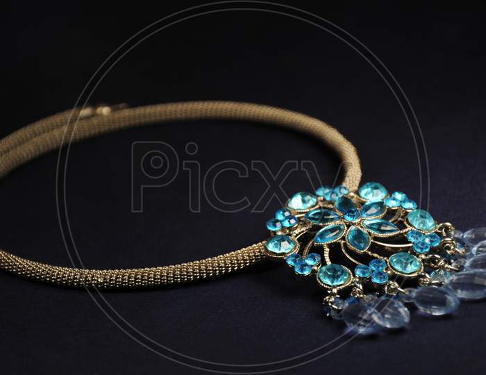 Blue Diamond Stones Pendant, Indian Traditional Jewelry