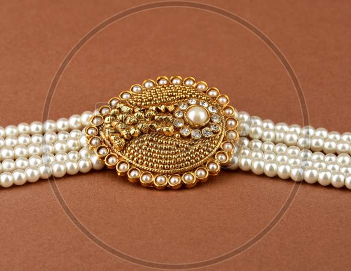 Image of Pearl Jewelry On A Brown Background, Pearl Bracelet, Pearl