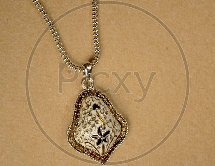 Silver Pendant With Silver Chain, Indian Traditional Jewelry