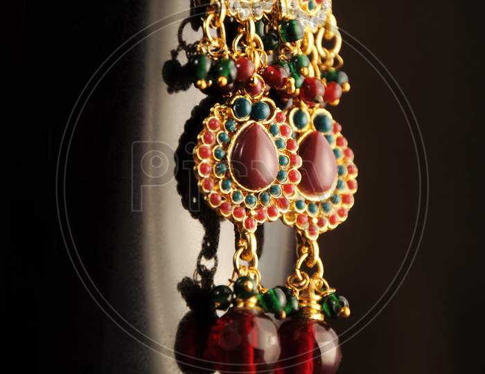 Red And Green Beads Earrings,Indian Traditional Jewelry