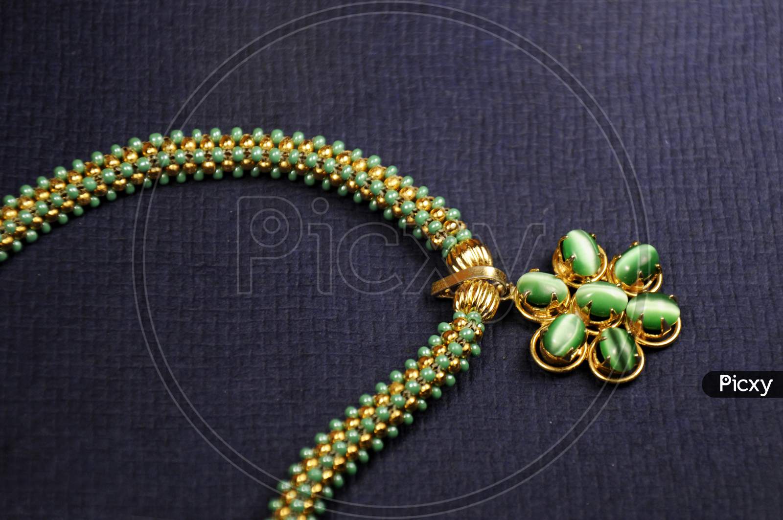 Green Beads Pendant Necklace, Indian Traditional Jewelry