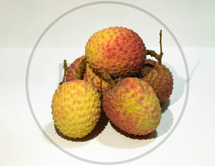 Ripe Sweet Litchi Pink Or Red Isolated On A White Background