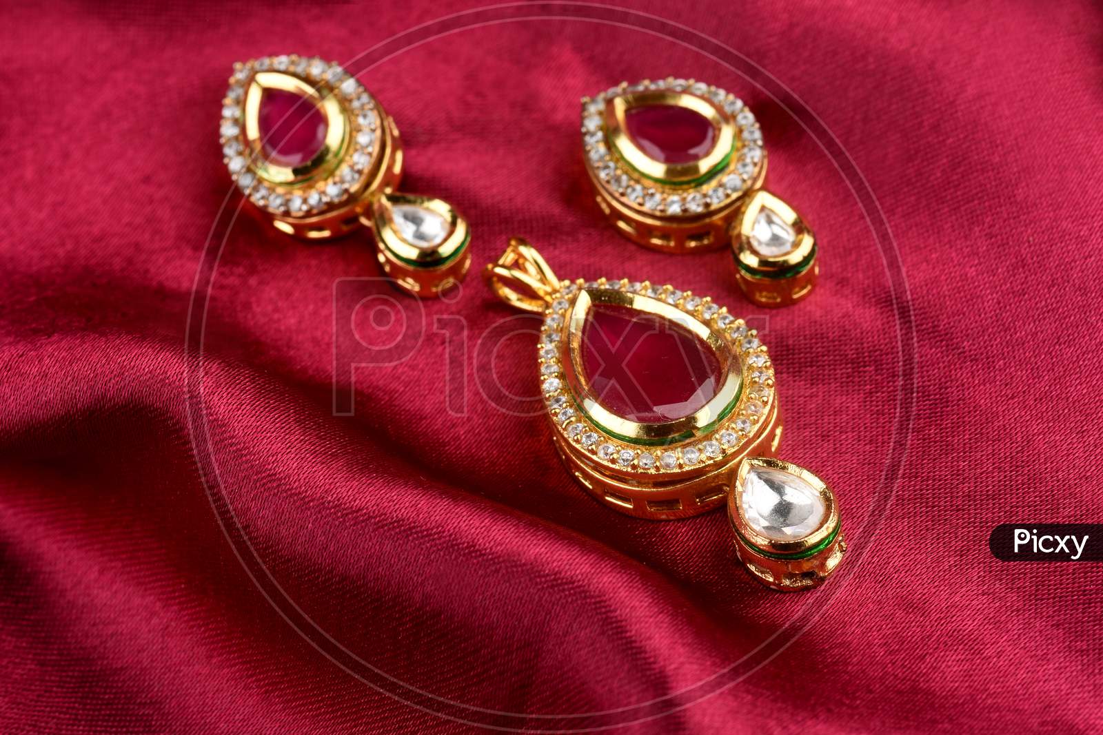 Buy Indian Petals Artificial Rhinestones on Net Stylish Fancy Fashion  Dangler Earrings for Girls, Red Online at Best Prices in India - JioMart.