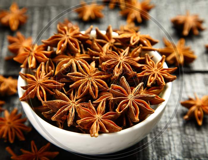Bowl of organic star anise.
