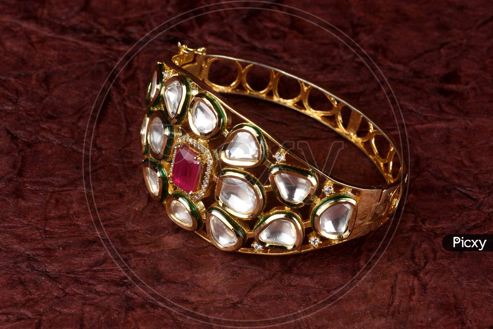 Gold Bracelet On Textured Background,Kundan Bracelet,Style, Fashion And Design Of Jewelry. Indian Traditional Jewellery,Indian Wedding Jewellery