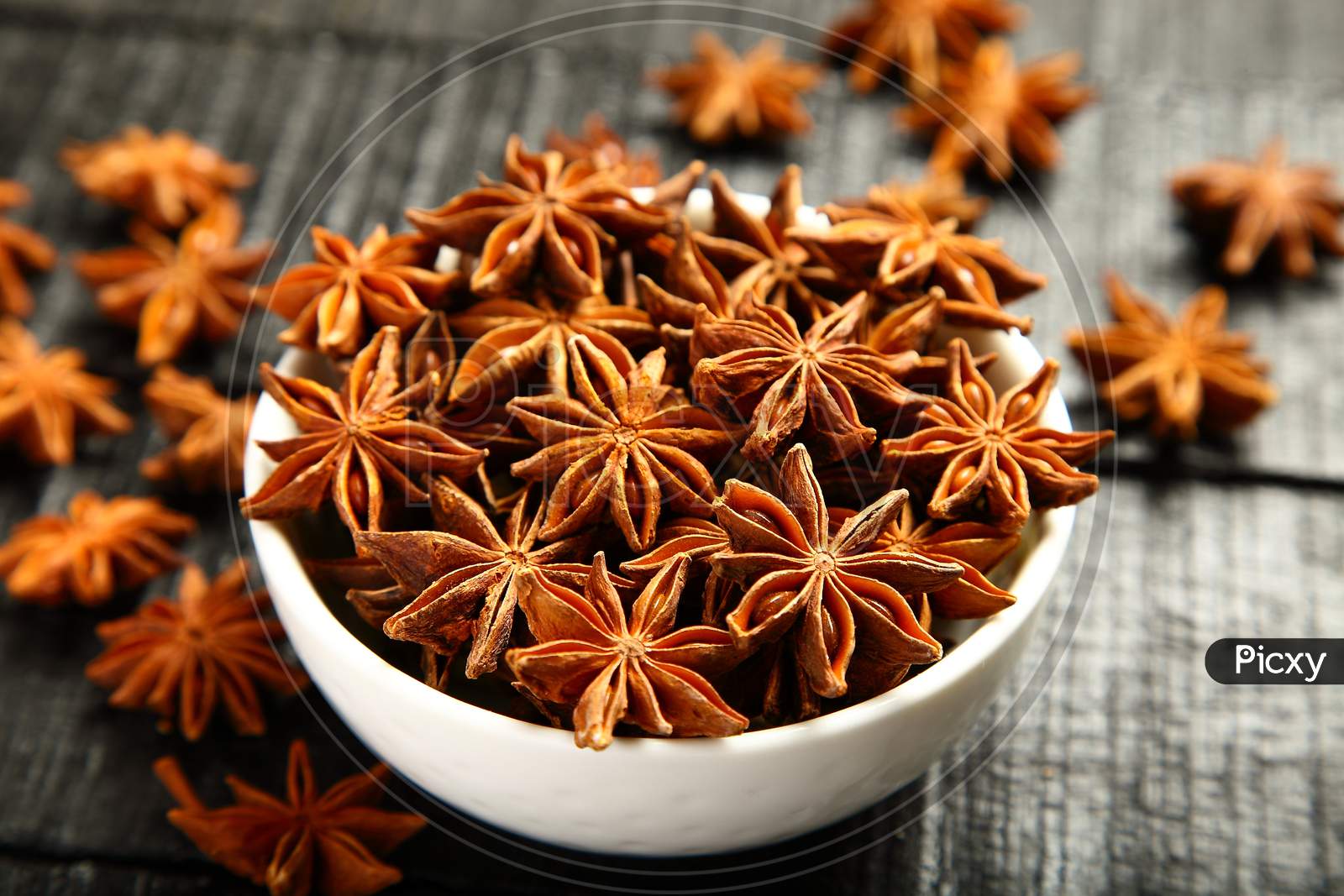 Top view- star anise spices.