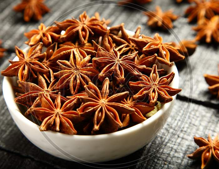 Bowl of organic star anise.