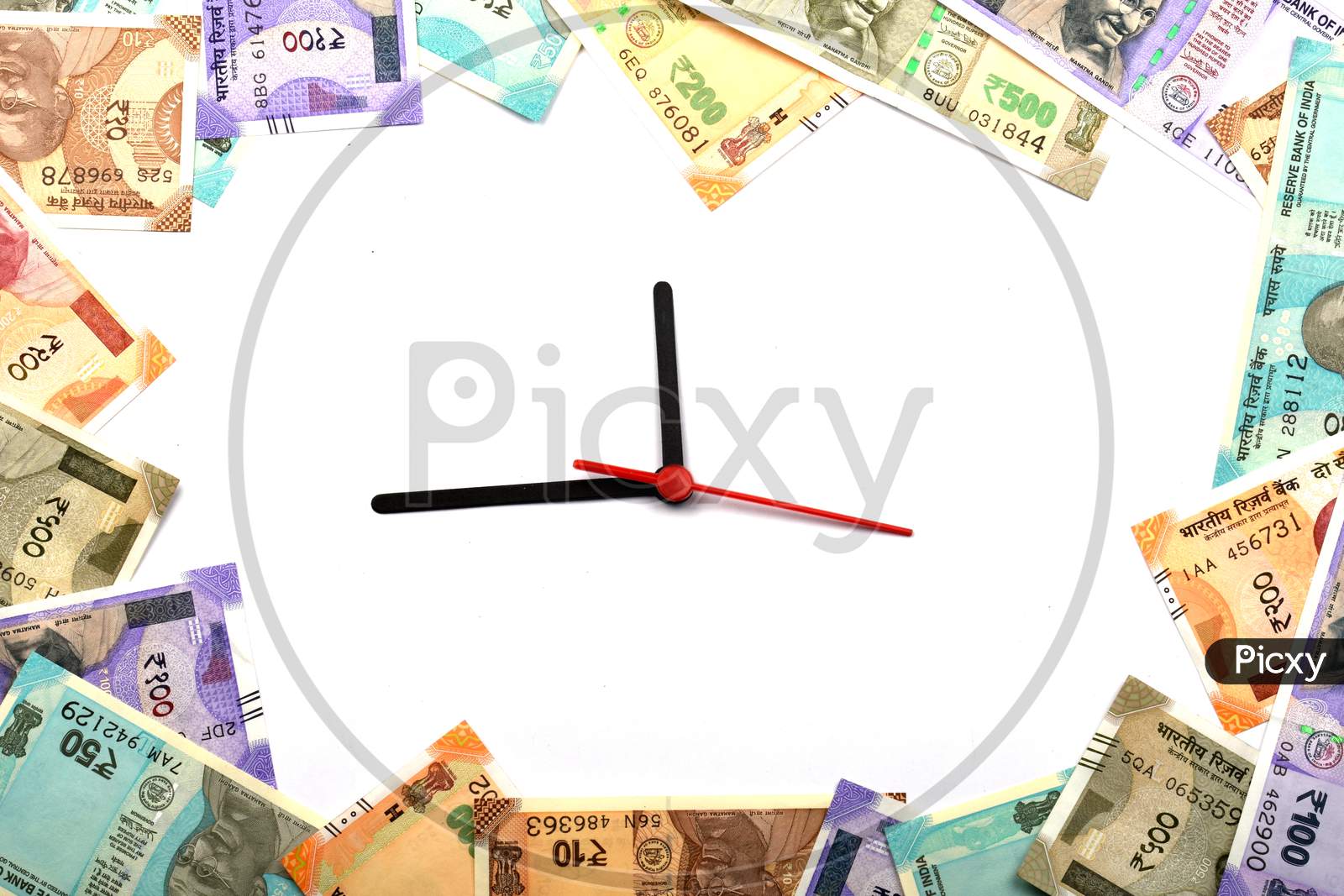 Time Is Money,Time And Money Concept, Indian Currency, Rupee, Indian Rupee,Indian Money, Business, Finance, Investment, Saving And Corruption Concept - Image