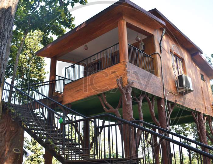 A Tree House In Jilimili Resort, Made Up Of Wooden Elements