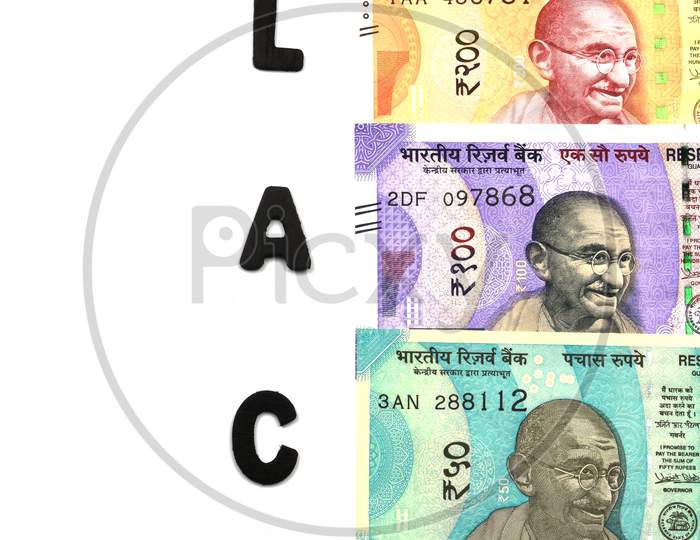 Black Money Concept,Black Alphabet On Money Background,Indian Currency, Rupee, Indian Rupee,Indian Money, Business, Finance, Investment, Saving And Corruption Concept - Image