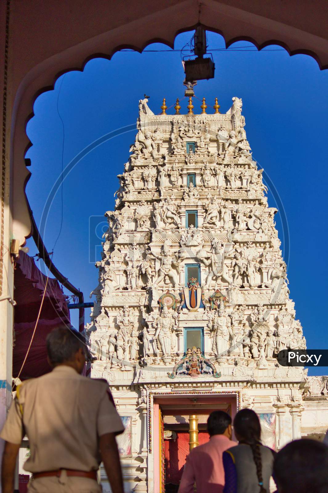 Sri Rangnath Swamy Temple Or Purana Rangji Mandir Is A Hindu Temple In Pushkar In Rajasthan State Of India. The Ornate Tower Against Blue Sky