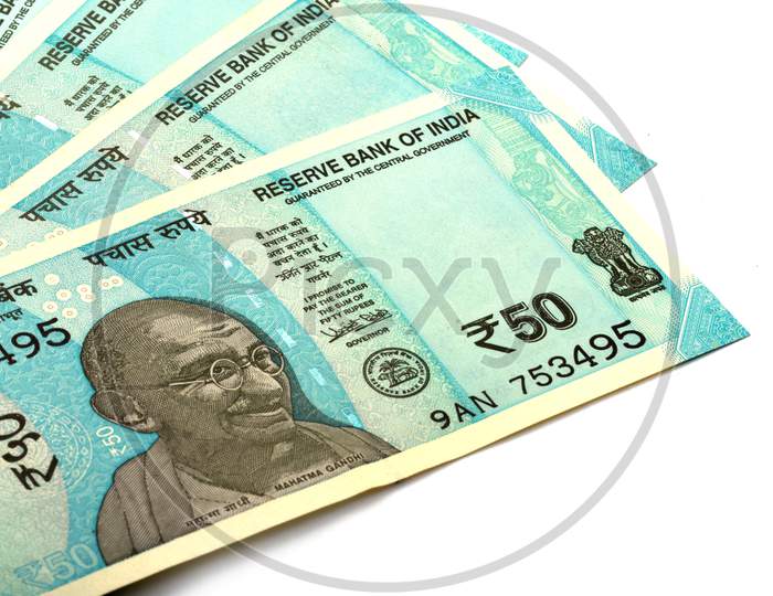 New Indian Currency Of 50 Rupee Note On White Isolated Background, Indian Currency, Rupee, Indian Rupee,Indian Money