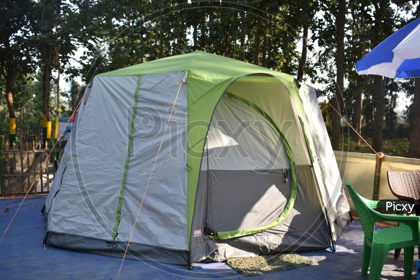 Closeup Image Of A Tent In Between A Forest