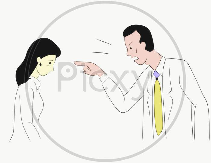 Illustration drawing of boss shouting on employee