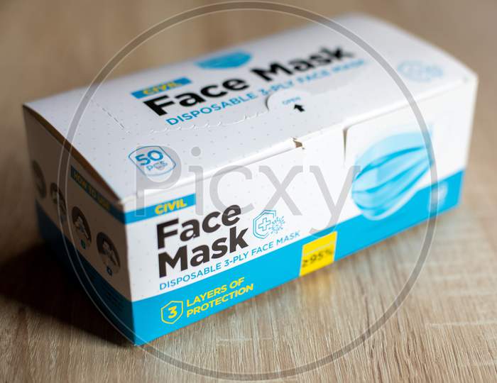 Box Of Disposable Face Mask. Package Of 50 Face-Mask