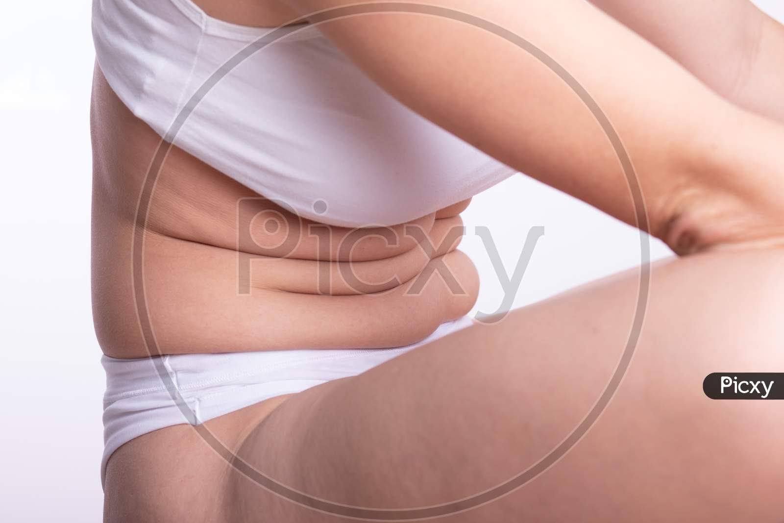 Image of Plus Size Woman With Natural Real Body In Cotton Underwear,  Imperfect Nonideal Overweight-EO131724-Picxy