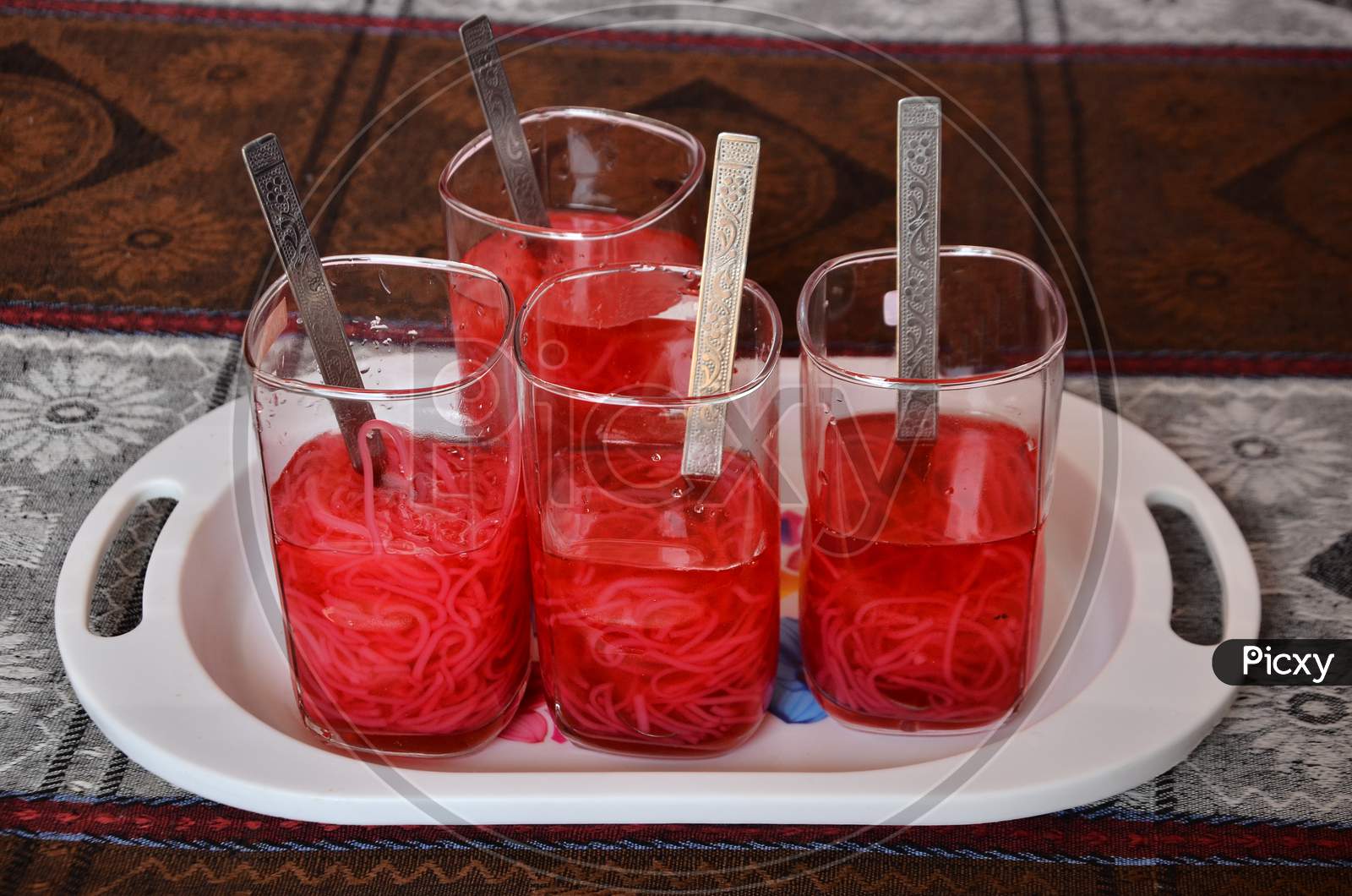 Cold Drink In Fourth Glass In The Tray