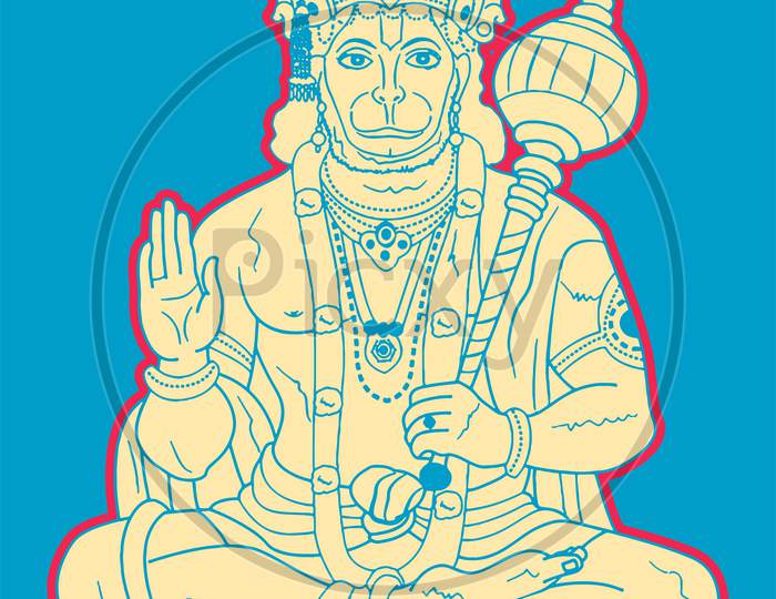 Sketch Of Hindu Powerful God Lord Hanuman Editable Outline Illustration